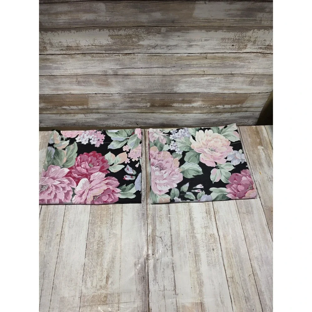2- Vintage Style Floral Window Valance Pair Pink Peony Black Background 45x19